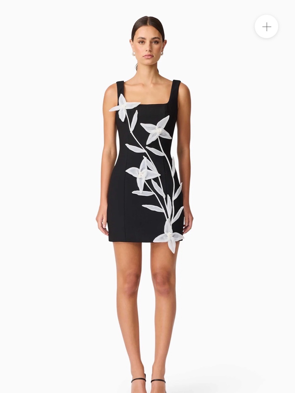 Elliatt Black Mini Dress with White Floral Appliqué